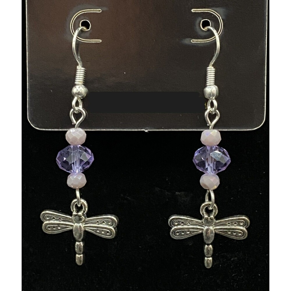 Handmade Dragonfly & Purple Crystal Earrings by Neanie-Bot